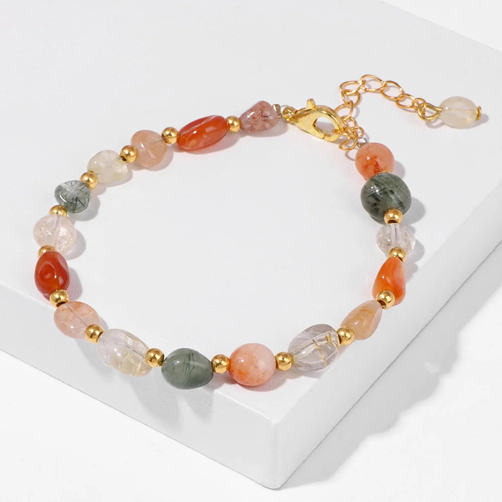 Trendy Sweet Random Shape Stone Bracelets Natural Stone Rose Quartzs Agates Bracelets Gold Color Chain Bracelets Bangles Gifts