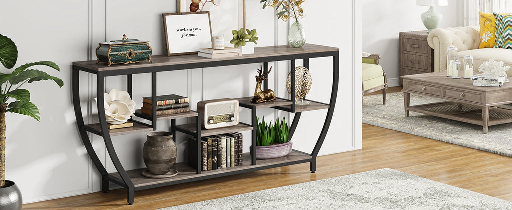 Tribesigns 70.9 Inch Long Sofa Table with Shelves, Rustic Console Table with Storage, Industrial Entryway Table TV Stand