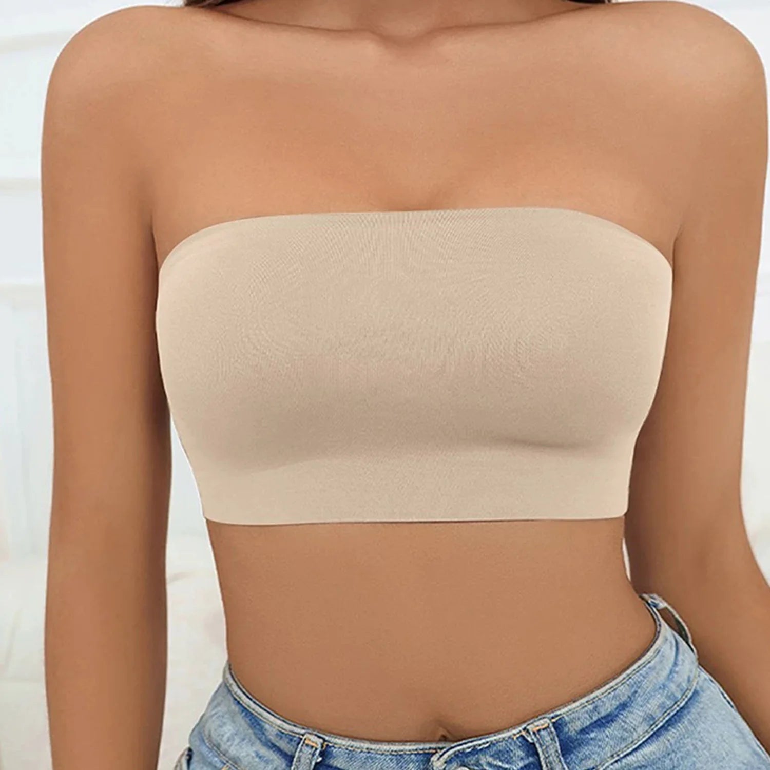 2025 Fashion Women Tube Tops Strapless Bra Black Skin Chest Wrap Bandeau Unlined Seamless Breathable Comfortable Underwear Tops