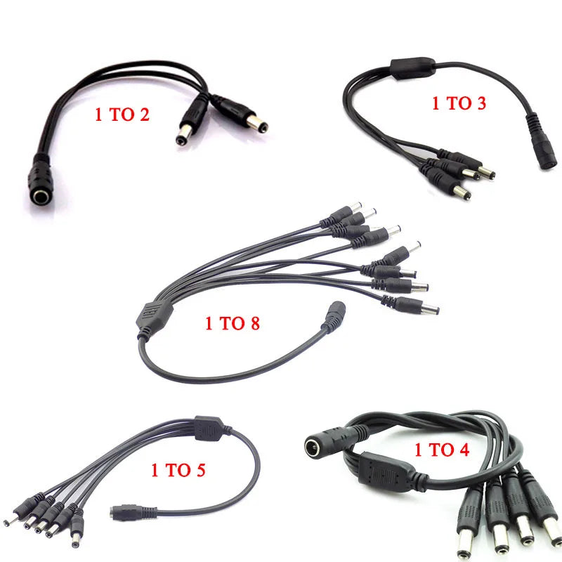 2.1*5.5mm 1 Buchse auf 2 3 4 5 8 Stecker DC-Stromverteilerkabel für CCTV-Überwachungskamera-Zubehör Netzteil 12V