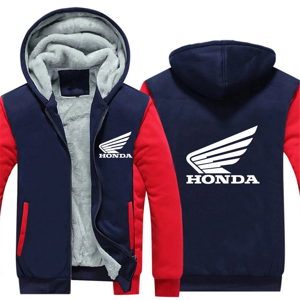 Honda Logo 2025 Autumn Winter Man's Fleece Warm Thicken Coat Popular Patchwork Contrast Color Hoodies Casual Jacket