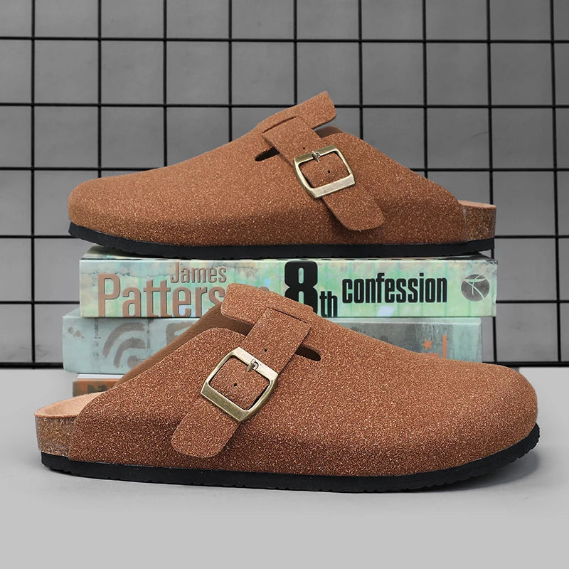 Men Suede Leather Cork Sandals Clogs Women CLosed Toe Slippers Slides Health Footbed For Dropshipping