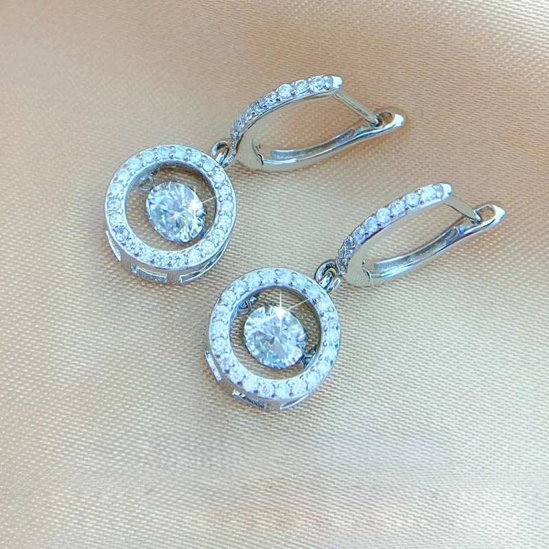 MOVESKI 925 Sterling Silver Dancing Moissanite Drop Earrings | 0.5CT 1CT Round Cut Halo Dangle Earrings for Women Bridal Jewelry