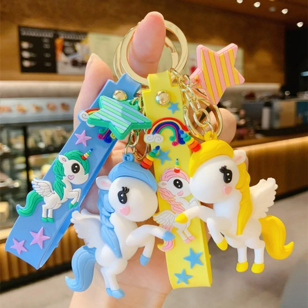 Cartoon Rainbow Horse Key Ring Cute Unicorn Car Keychain Pendant Fashion Creative Trend Bag Pendant Gift Key RingGiftAccessories