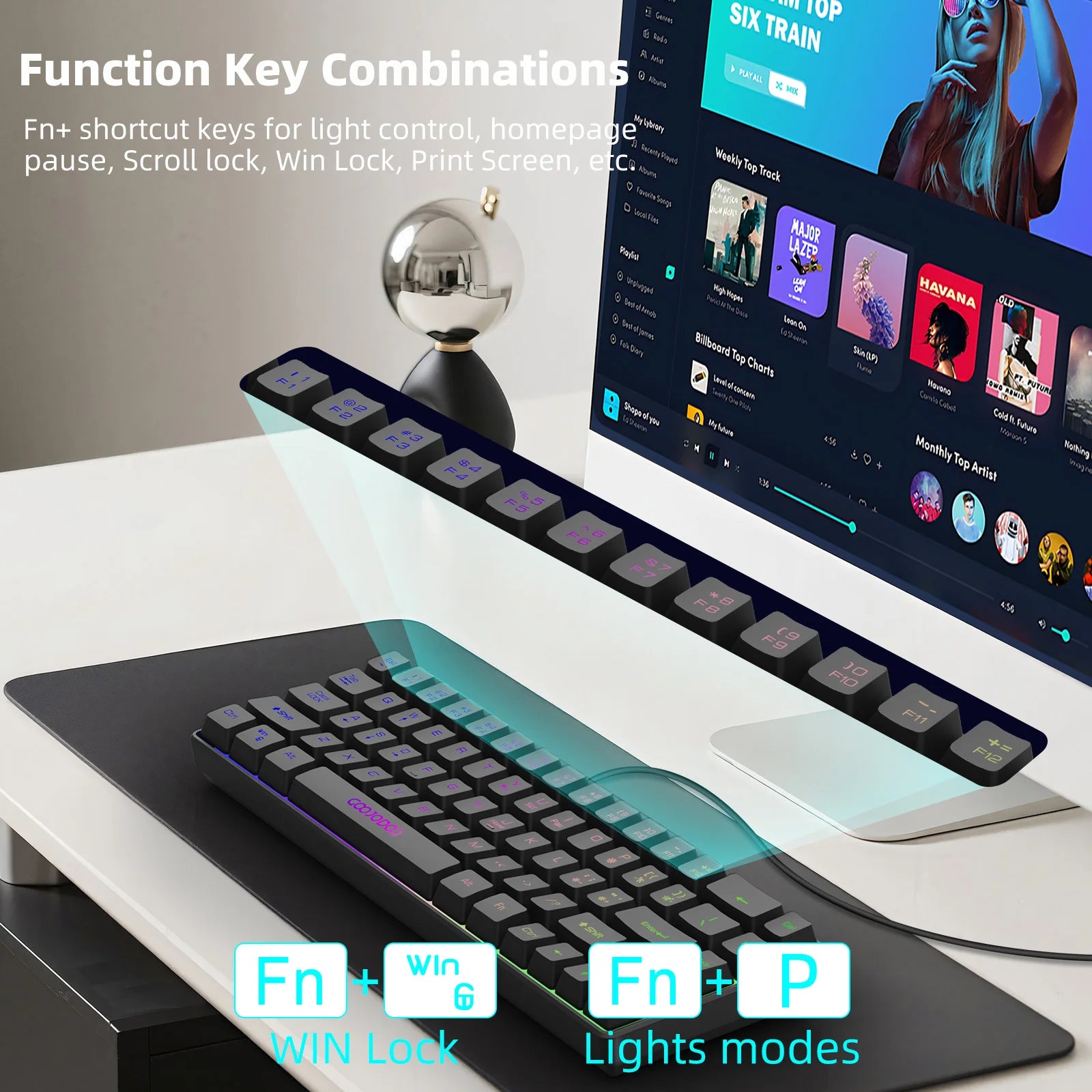 GOOJODOQ Mini 60% Gaming Keyboard Portable Wired Portable Wired Mechanical Keyboard RGB Backlit 68 Key Ultra-Compact Keyboard