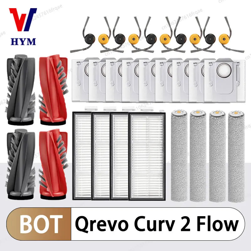 Roborock Qrevo Curv 2 Flow Robot vacuum cleaner Accessories Main Side Brush Hepa Filter Mop Cloth Dust Bag Replacement Parts