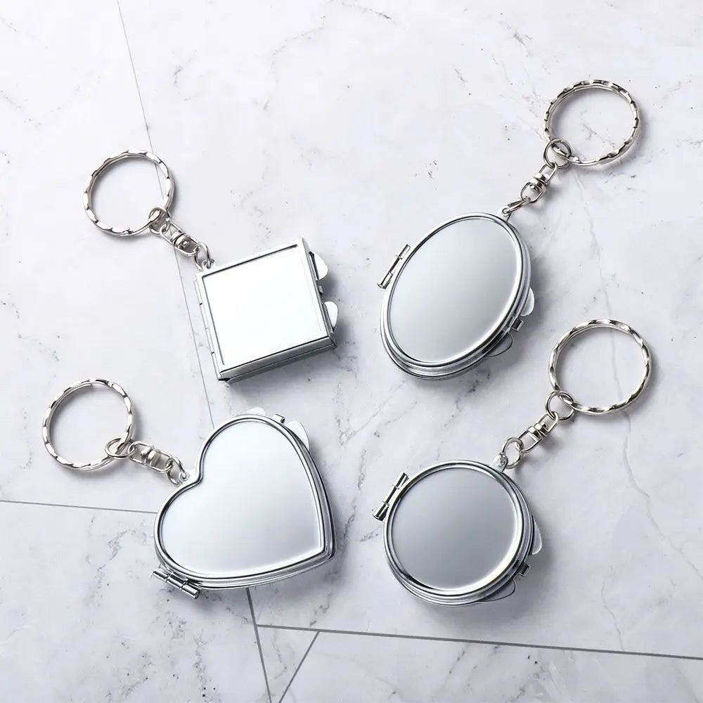 Portable Mini Folding Mirror Key Chain Round Heart Oval Sqaure Shape Pocket Compact Makeup Cosmetic Mirror With Key Ring