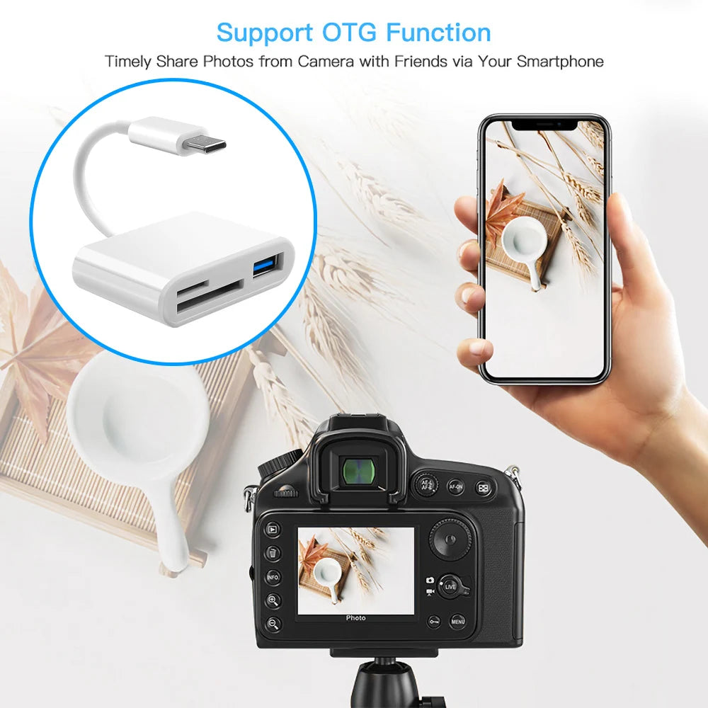Type C Card Reader SD TF Memory Card Reader USB C OTG Adapter  High Speed Data transmitter for Phone 15 Macbook Smart Cell Phone