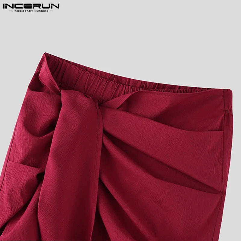 Mode INCERUN Somer Lente Mans Informele Broek Harembroek Geplooide Langbroek Straatdrag Oormaat Mansklere S-5XL