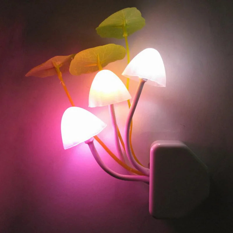 HOMEFISH Novelty Mushroom Fungus Night Light EU & US Plug Light Sensor 220V 3 LED Colorful Mushroom Lamp Led Night Lights