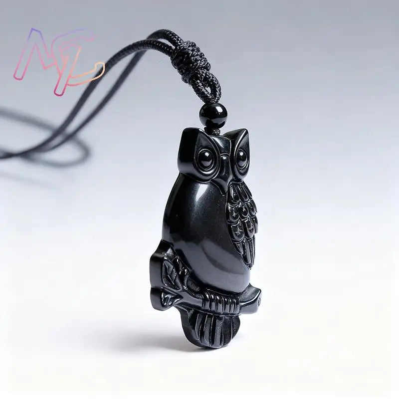 Real Obsidian Owl Pendant Necklace Natural Jewelry Charm Luxury Talismans Amulet Men Fashion Vintage Carved Gifts for Women