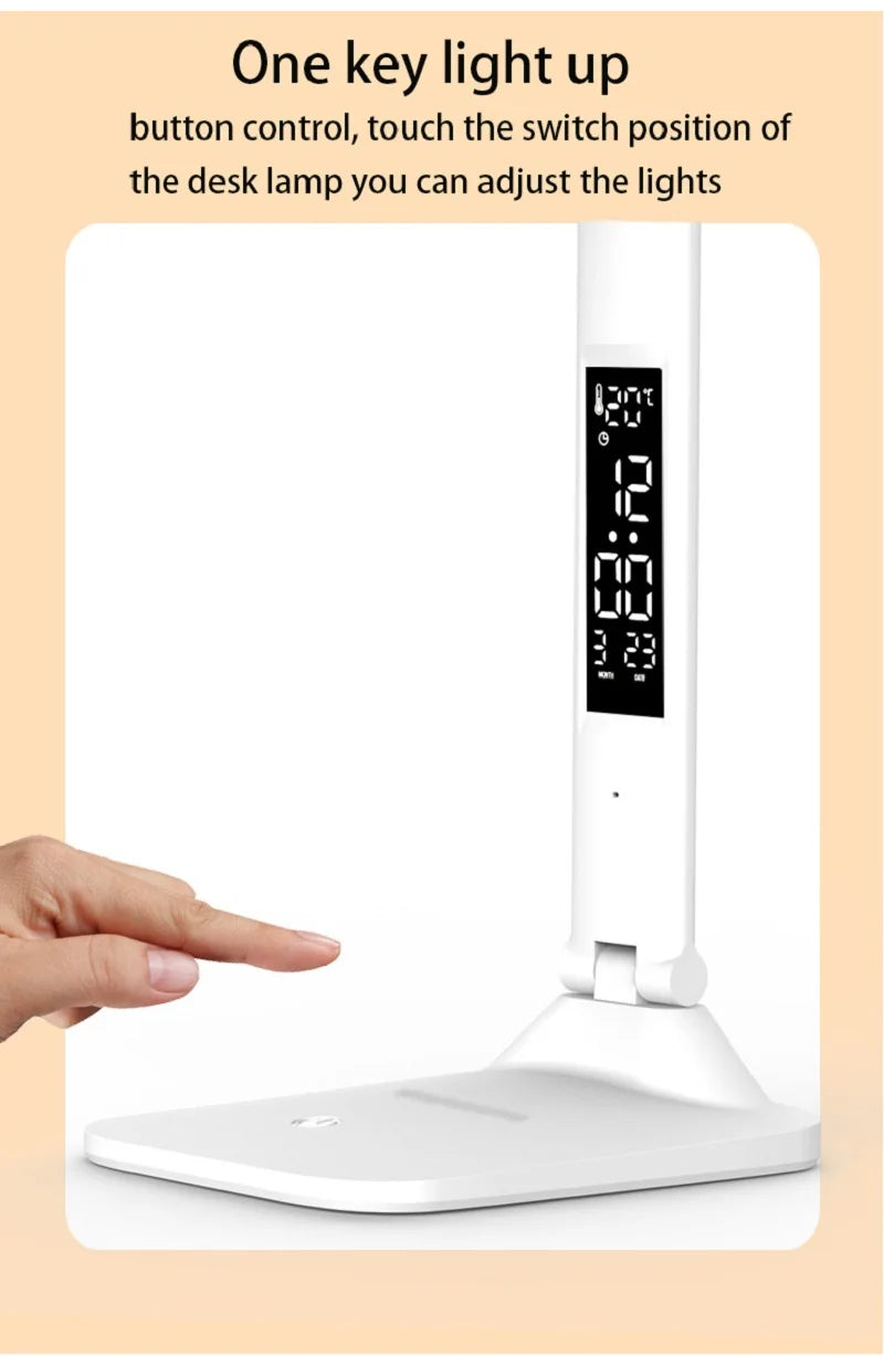 Folding Table Lamp USB Reading Touch Dimmable Eye Protection With Alarm Clock Thermometer LED Desk Lamp USB Charge Night Light