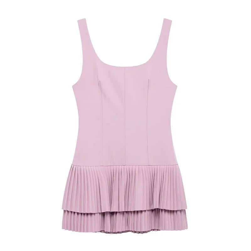 MUJER 2025 Pleated Mini Dress Women Jumpsuit Backless Short Dresses for Women Straps Playsuit Dress Woman Party Women's Dress
