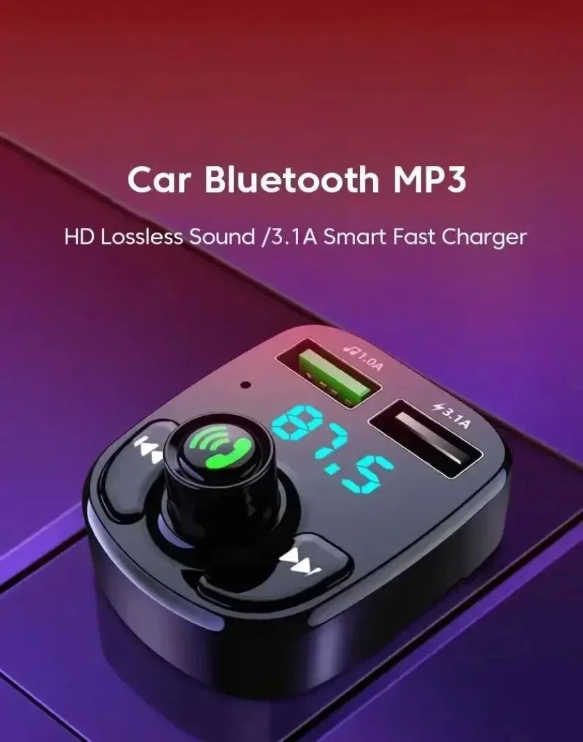 XIKCU LED MP3 Car Bluetooth FM Hands-Free Bluetooth-compaitable 5.0 Transmitter 3.1A QC3.0 PD Type C Dual USB Car Charger
