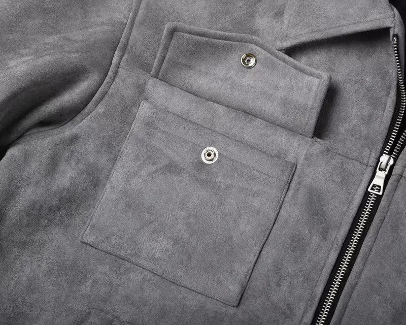 Autumn Jackets Oversize Casual Clothes High Street Pockets Laper Zipper Suede Thick Coat Mens Windbreaker Loose