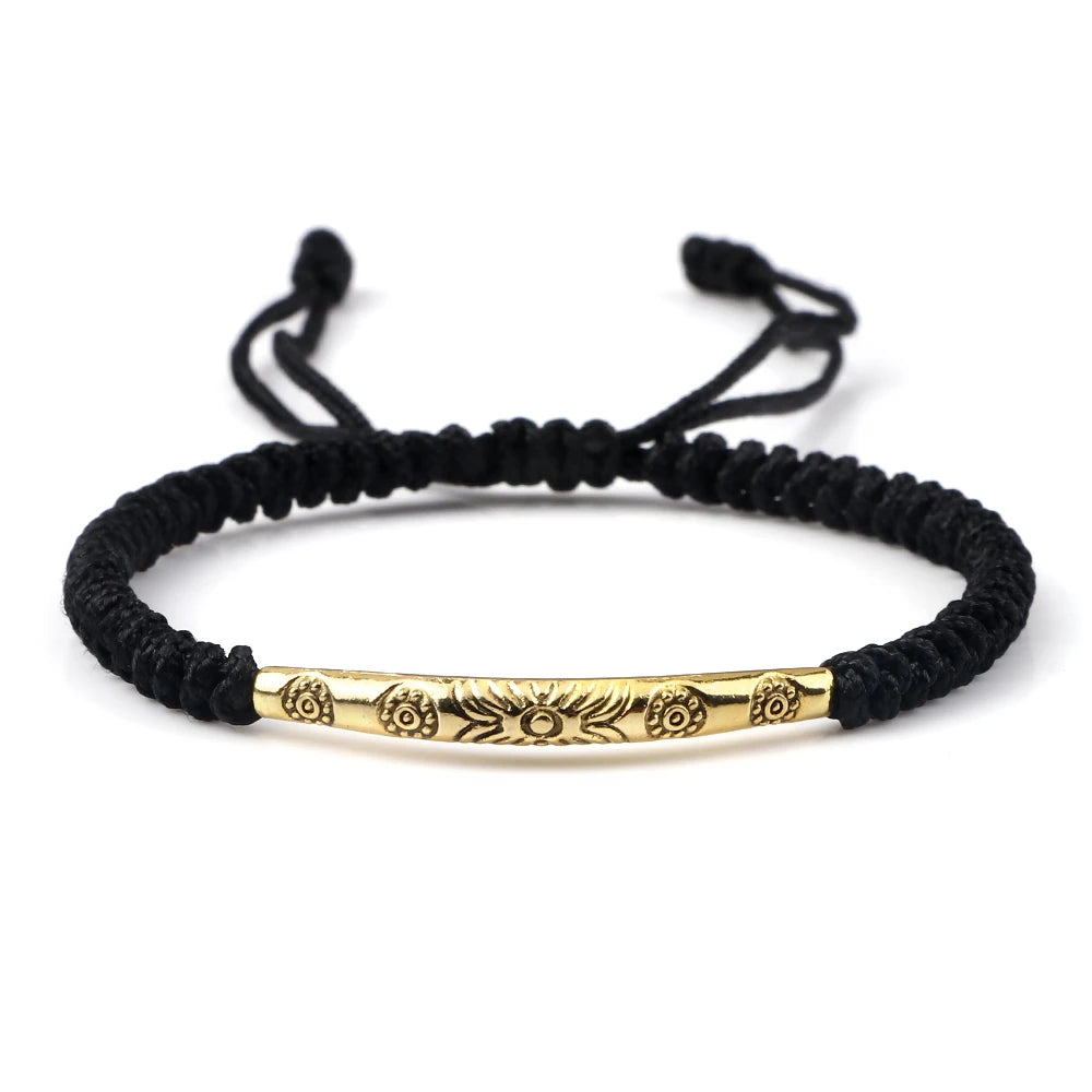 Golden Color Long Tube Braided Bracelet Lucky Red Black Thread Handmade Adjustable Bangle Men Women Buddhism Jewelry Prayer Gift