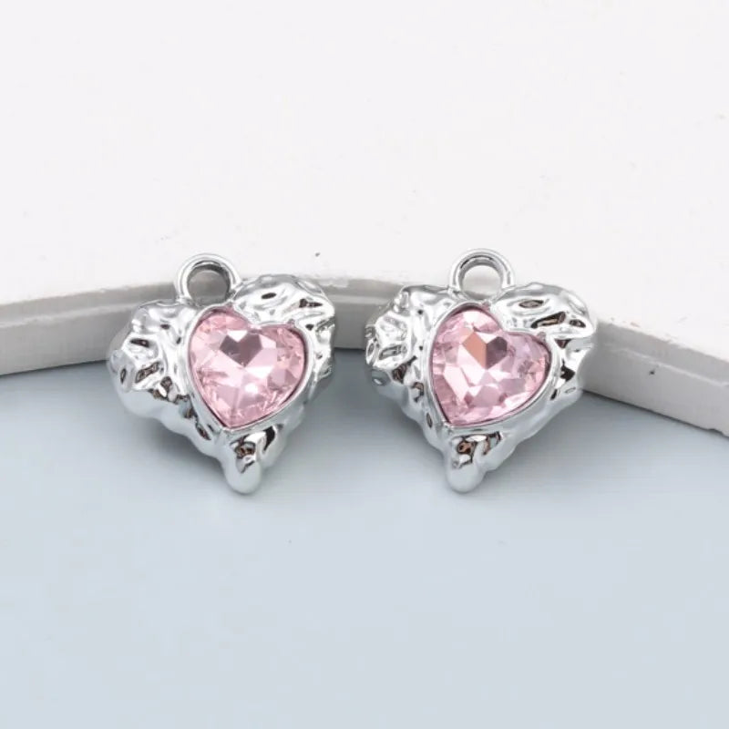 10pcs New Heart Enamel Charms Pink Fashion Y2K Style Pendants For Making DIY Handmade Findings Accessories Necklace Jewelry