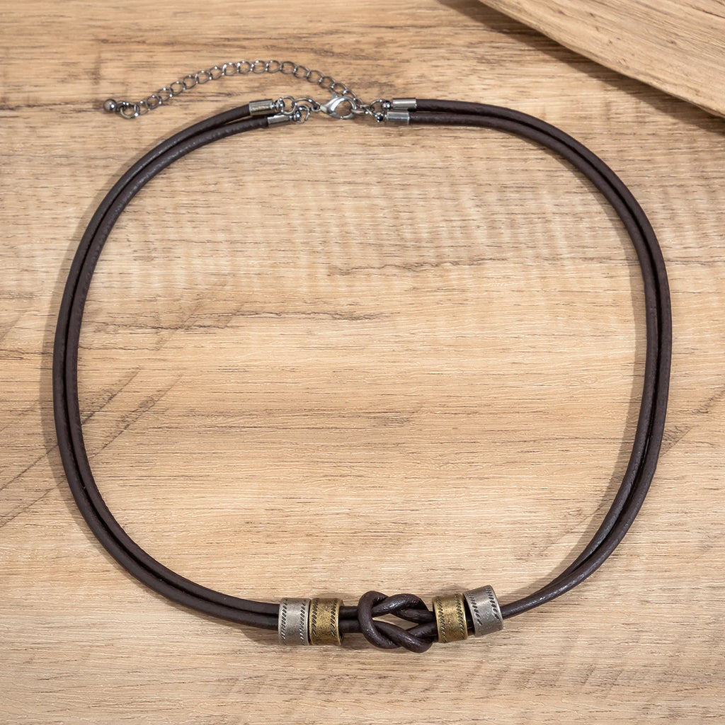 Vintage Pu Leather with Metal Beads Choker Necklace for Men Trendy Collar on the Neck Accessories 2023 Fashion Jewelry Male Gift