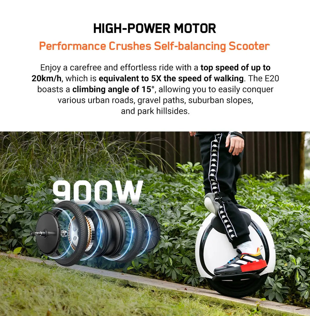 Original INMOTION E20 Electric Unicycle Motor 900W Battery 54.6V Top Speed 20km/h Range 30km Bluetooth Speaker 14inch EUC Wheel
