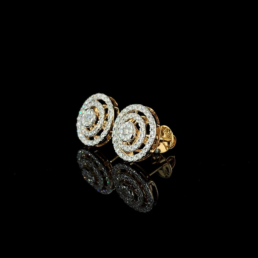 Privaa Jewels Premium Yellow Gold Natural Diamond Earring EF Color Brilliant Cut 0.89 Ct VVS VS Clarity IGI Certified Earring