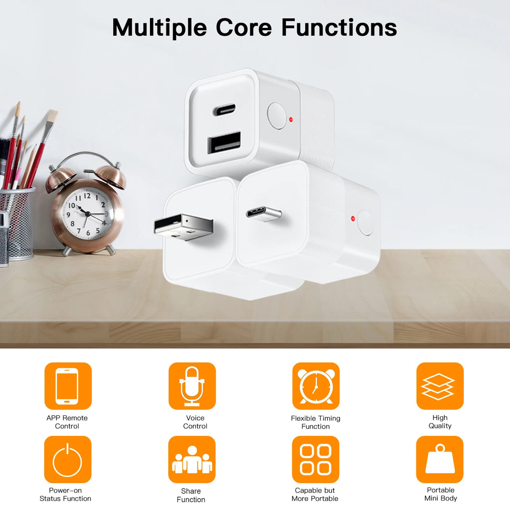 Smart USB Adapter Switch Zigbee 3.0  2 in 1 Mini USB Type-C Power Adaptor Plug Works with Home Assistant Zigbee2MQTT ZHA