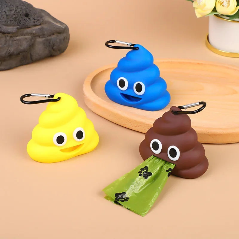 Creative Poop Shaped Pet Poop Waste Bag Dispenser Portable Pet Bin Bag Holder with Clip Pet Dog Outdoor Walking and Travel