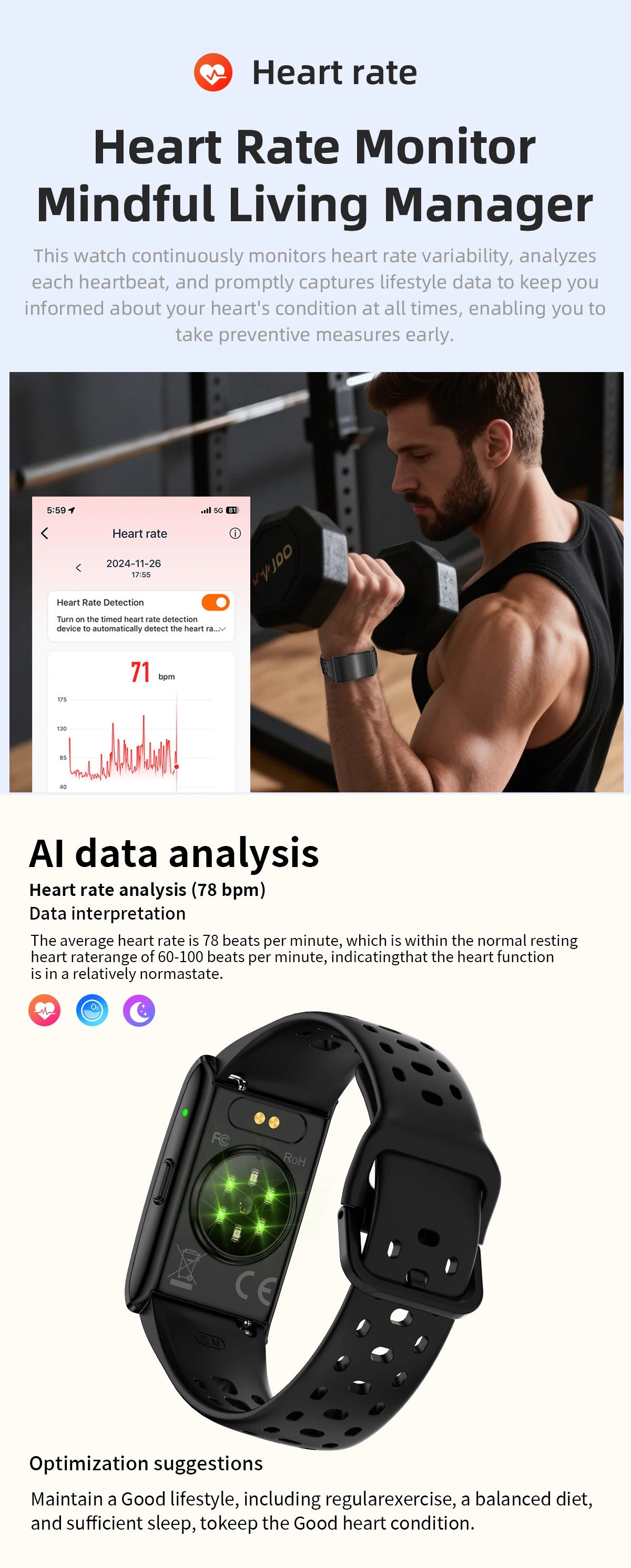 2025 New Smart Watch Fitness Sport Smart Bracelet For Men Women Heart Rate Blood Oxygen Health Monitor Waterproof Smartwatch Men