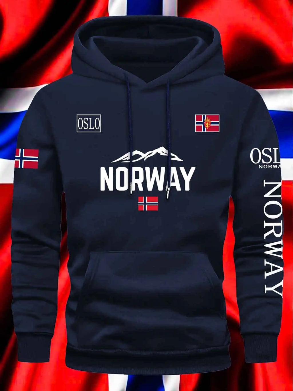 NORWAY printing Autumn winter models Men's Fleece windproof Warm Cotton Oversized Hoodie Outdoor Commuter Men's High Elastic top