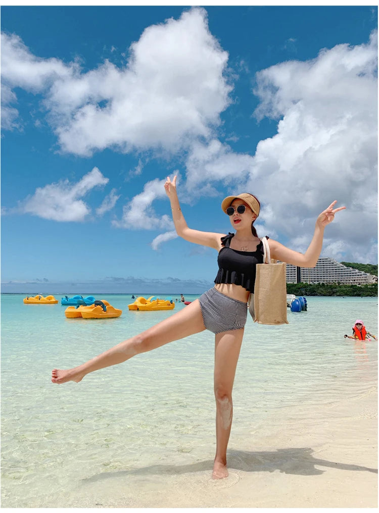 High Waist Women's Bikini Set Padded Ruffle Biquini Suit Two Pieces Swimwear Swimsuit High Quality Beach Suit 2023