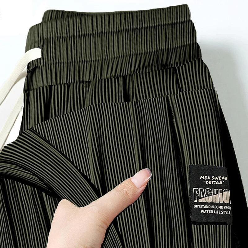 Summer Ice Silk Elastic Waist Sports Pants Men's Lightweight Straight Leg Casual Trousers Youth Fashionable Loose Fit