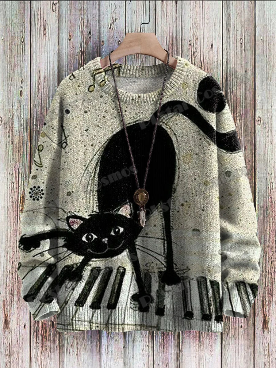 Abstract Art Girl Multicolor Pattern 3D Printed Men's Crewneck Knitted Pullover Winter Unisex Casual Knit Pullover Sweater ZZM47