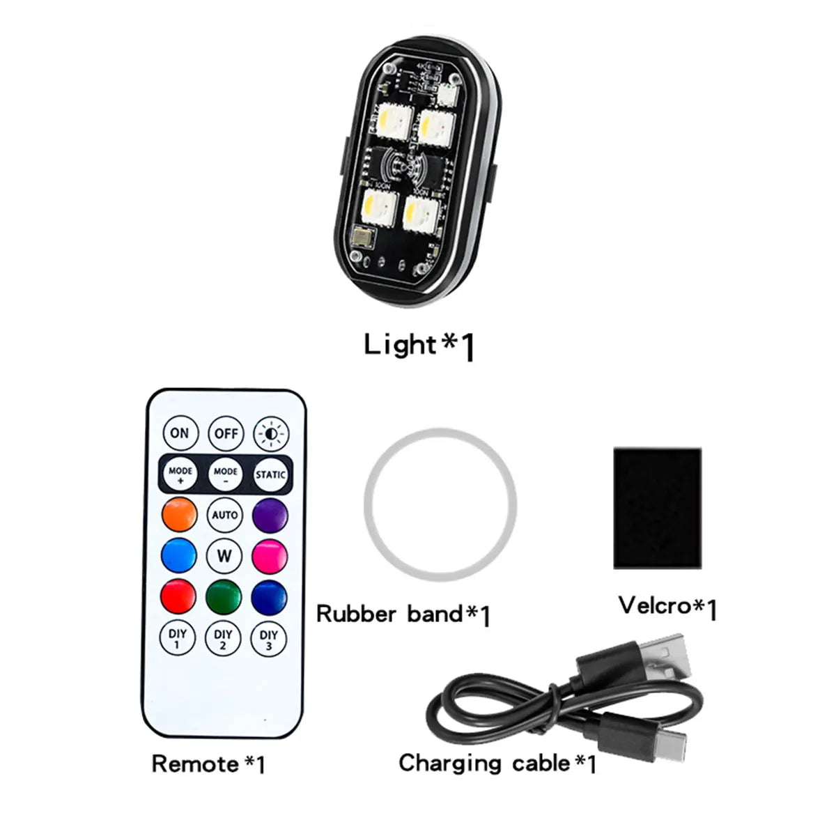 2/4Pcs Wireless Car Ambient Light Color Changing Car Interior Decorative Light with Remote Control Charging Car LED Strobe Light