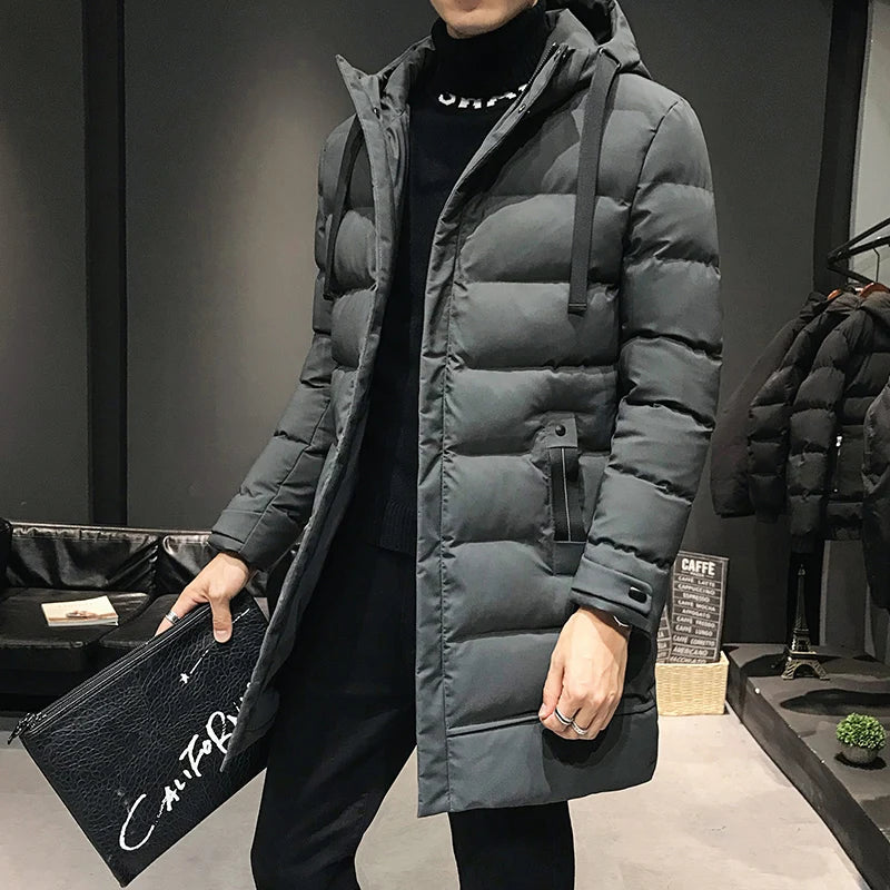 Men's Mid-Length Thickened Winter Jacket Duck down Cotton Coat Warmth Style 2023 New Fashion Trend Youth Casual Cleanfit