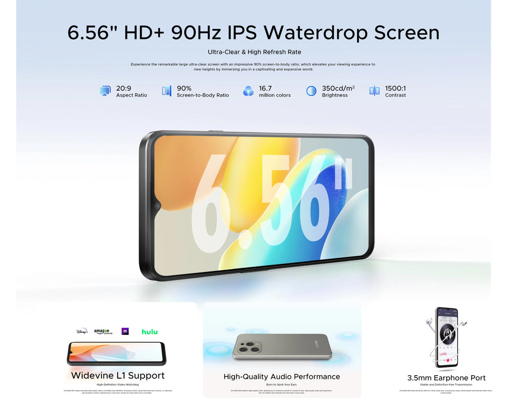 DOOGEE [N55] Smartphone 5G 6.56 "90Hz IPS Screen Telephone Portable 4GB+128GB Triple 13MP Camera 5150mAh Android 14 Mobile Phone