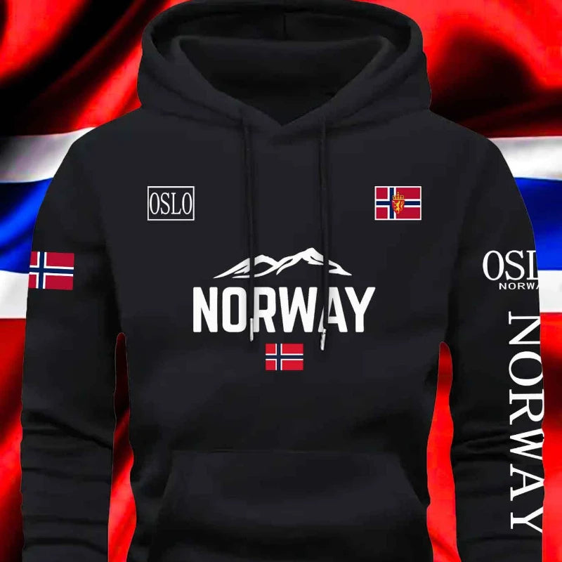 NORWAY printing Herbst Winter Modelle Herren Fleece winddicht Warm Baumwolle Oversized Hoodie Outdoor Pendler Herren Hochelastisches Oberteil