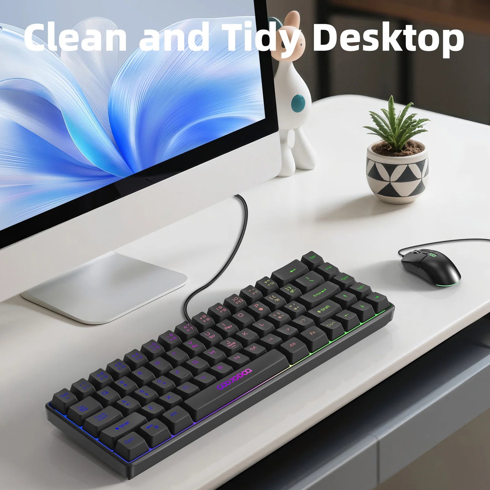 GOOJODOQ Mini 60% Gaming Keyboard Portable Wired Portable Wired Mechanical Keyboard RGB Backlit 68 Key Ultra-Compact Keyboard