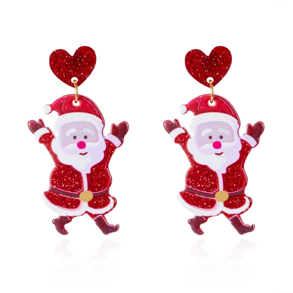 Christmas Acrylic Heart Santa Claus Deer Candy Crutch Xmas Tree Soldier Drop Earrings Cute Holiday Jewelry For Women Men Gifts
