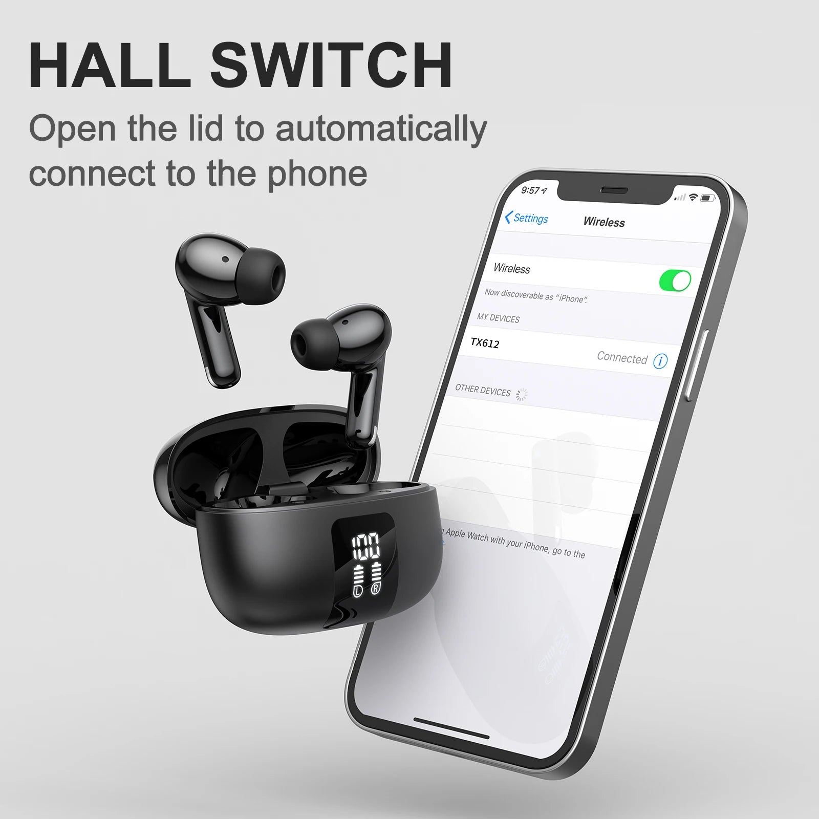 ONIKUMA TX612 2.4G True Wireless Headphones - LED Display Charging Case, ENC Dual Mic NoiseCancellation,Ambient Noise Filtering