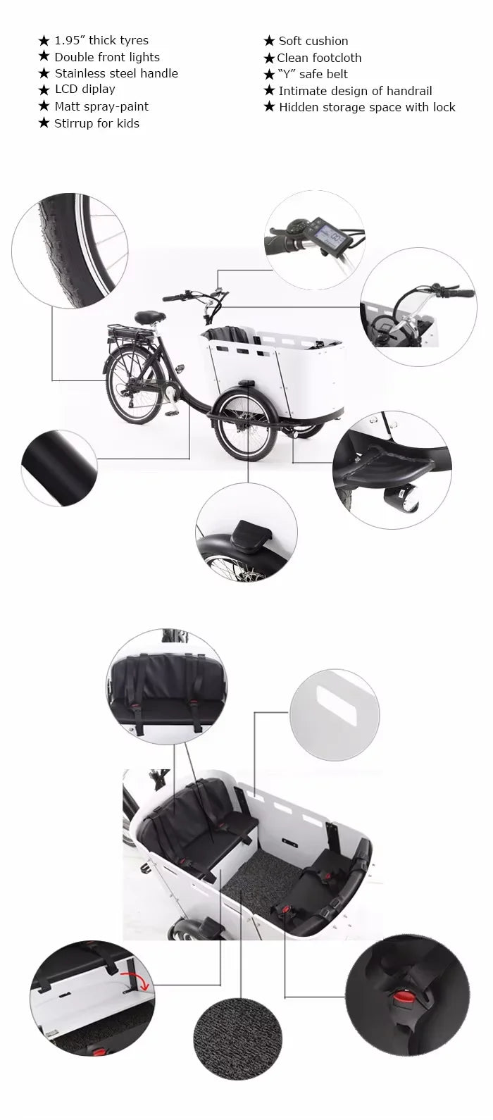 Elektriese vragfiets vragfiets word gebruik vir familie 3-wiel fiets om kinders te dra