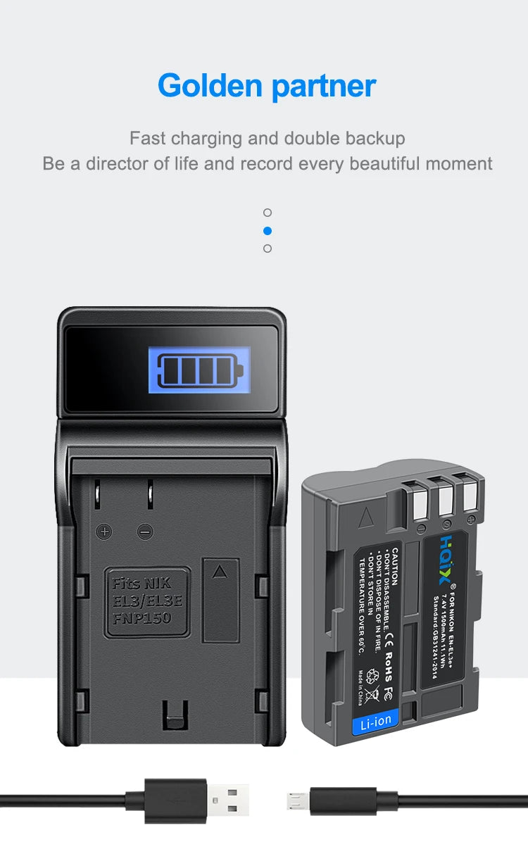 HQIX for Nikon D50 D70 D70S D80 D90 D100 D200 D300 D300S D700 Camera EN-EL3E Charger Battery