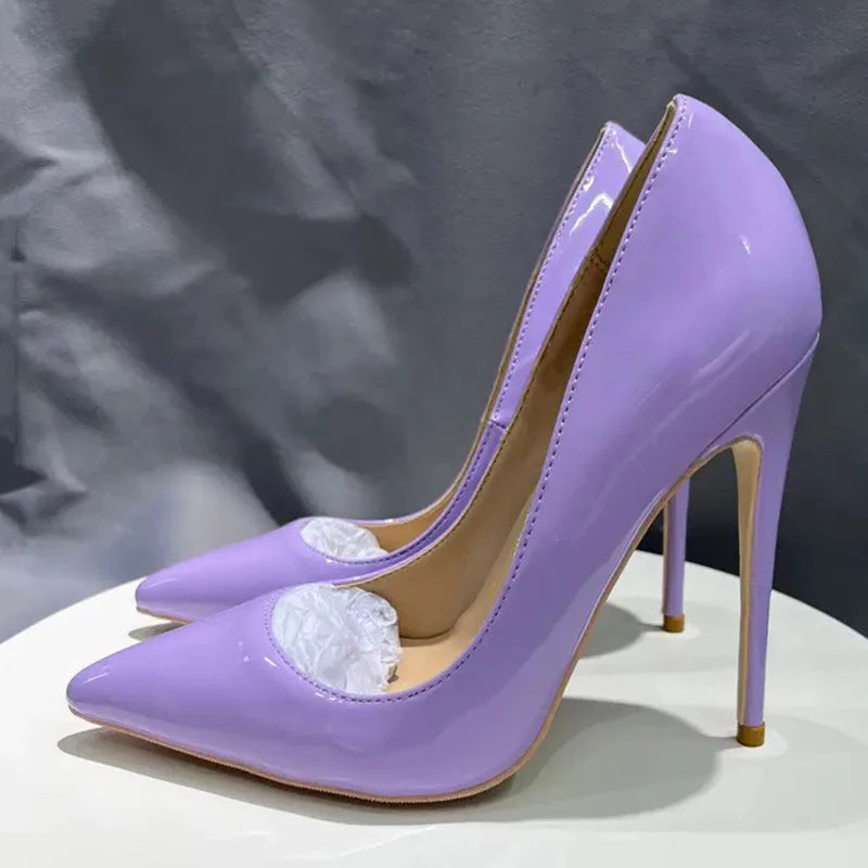 12cm 10cm Thin High Heels Sexy Patent Leather Pointed Toe Comfortable Stilettos Celebrity For Pumps OL Black dress Shoes Ladies