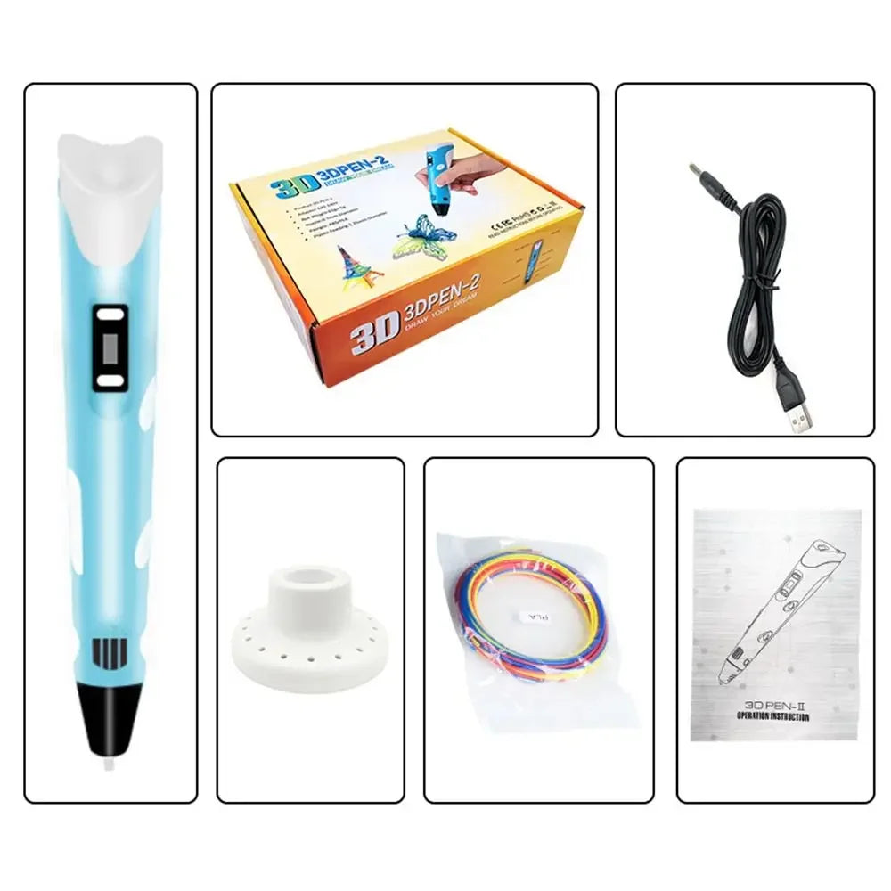 3D Printing Pen Arts Printer Set PLA Filament Drawing Print For Kids Adult Creative Toy Gift 36M PLA Filaments +USB 3D Pens
