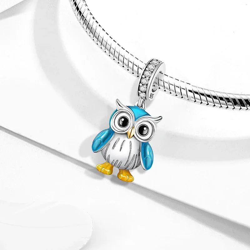 925 Sterling Silver Owl Dinosaur Panda Chameleon Cute Charm Bead Fit Diy Bracelet Bangle Making Gift of High Quality Jewelry