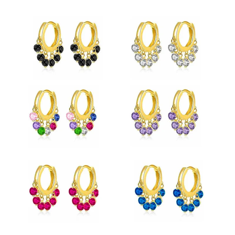 ENSHIR Colorful Cubic Zircon Tassel Hoop Earring for Women Dainty Gold Color Earrings Jewelry Wholesale