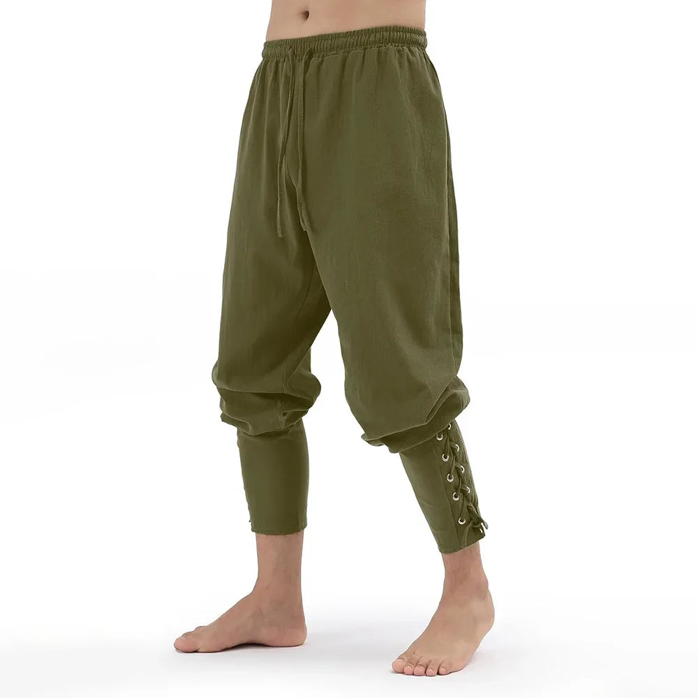 Men's Spring Summer Vintage Men's Medieval Viking Cotton Linen Trousers Halloween Fashion Vintage Men's Bottoms