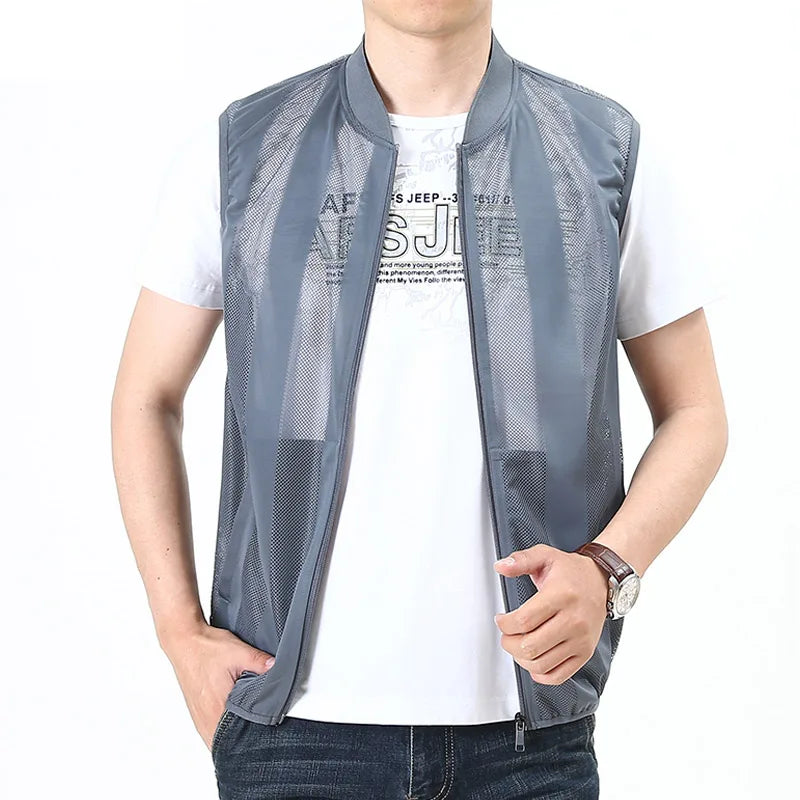 Summer Men Mesh Hollow Waistcoat Breathable Outdoor Sports Coat High-Quality Design Leisure Vest Men