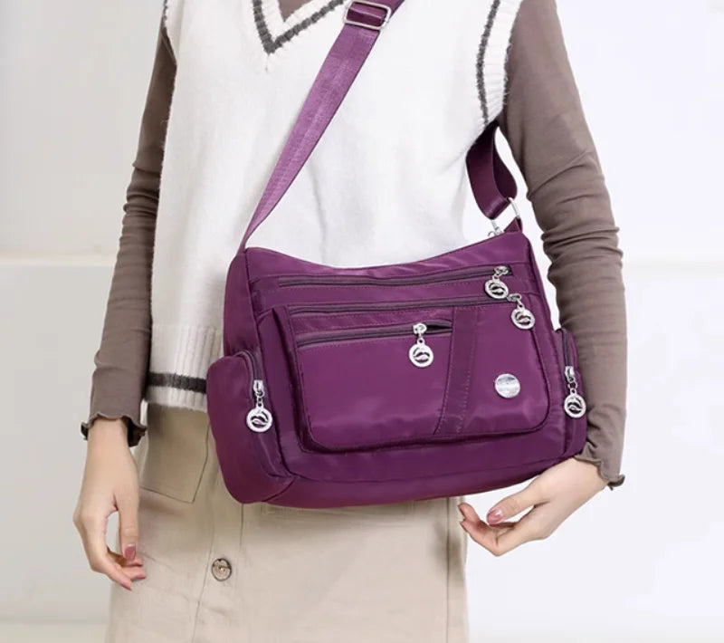 Large Capacity Waterproof Nylon Shoulder Bag Multi-Pocket Crossbody Bag Female Bag Shopping Travel Lady Handbag Leisure Purse