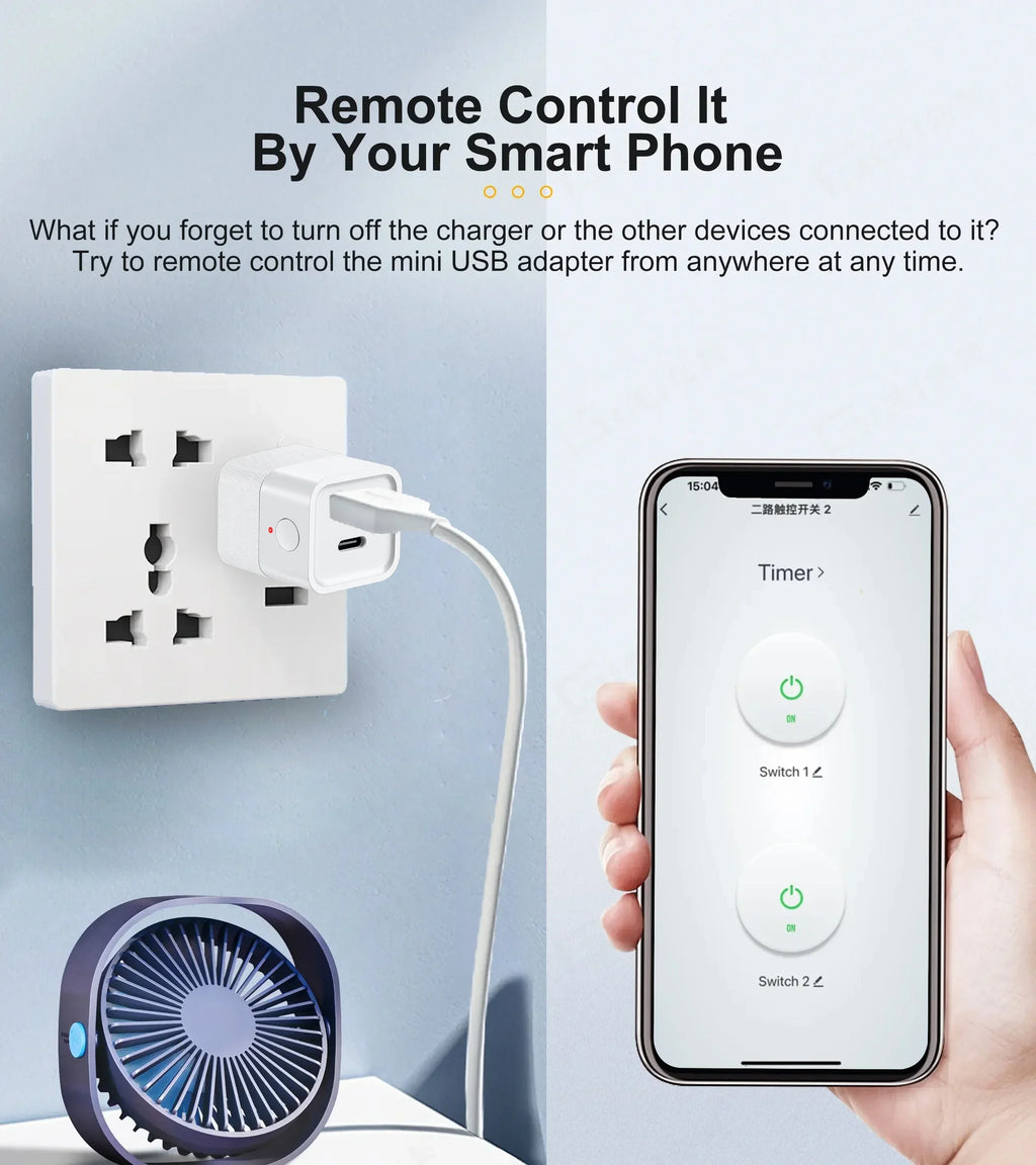 Smart USB Adapter Switch Zigbee 3.0  2 in 1 Mini USB Type-C Power Adaptor Plug Works with Home Assistant Zigbee2MQTT ZHA