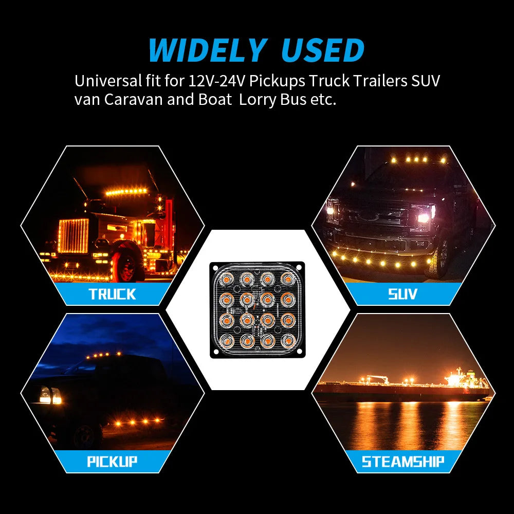 1x Truck 12V 24V 16smd LED Strobe Warning Light Strobe Grille Flashing Lightbar Car Beacon Lamp Amber Yellow White Traffic Light