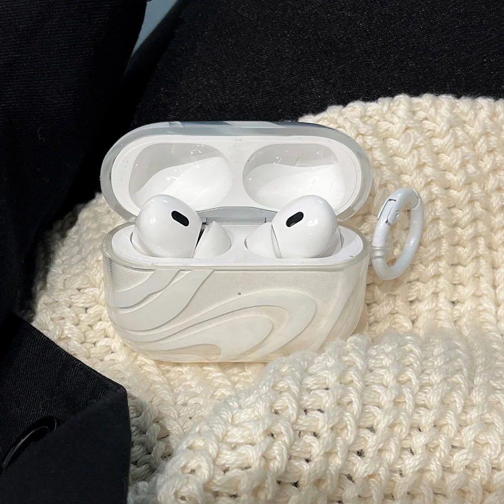 Deursigtige Silikoonhouer Vir AirPods2 3 4 Pro 2 2de Generasie Oorfone Toebehore Beskermingsbedekking Eenvoudige Wit Kromme Met Sleutelhouer
